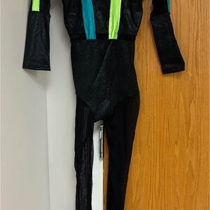 Weissman Black Bodysuit with Blue and Green Accents